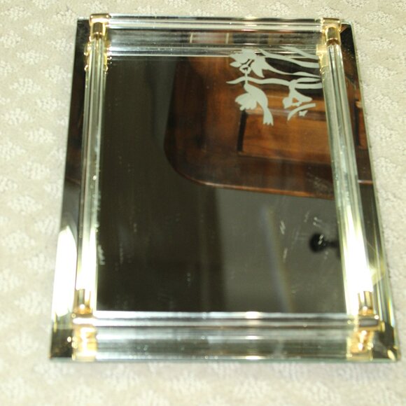 Vintage Beveled Mirrored Vanity Tray Mirror Lucite Rails Hummingbirds Flowers - Picture 5 of 8